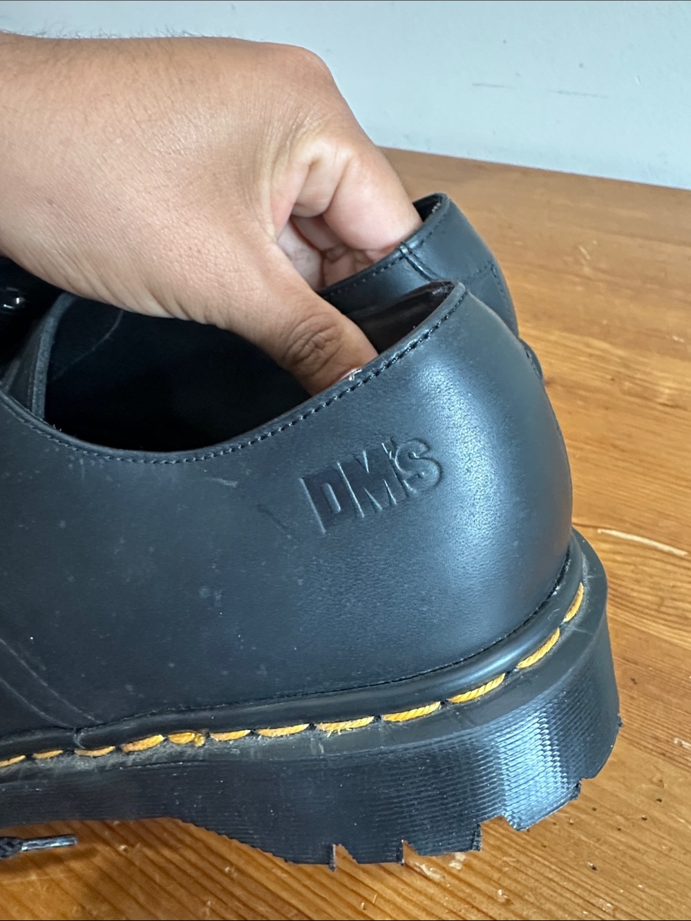 Dr. Martens  Steel Toe Black Leather Loafers with Yellow Stitching Men’s Size 11 - Picture 8 of 9